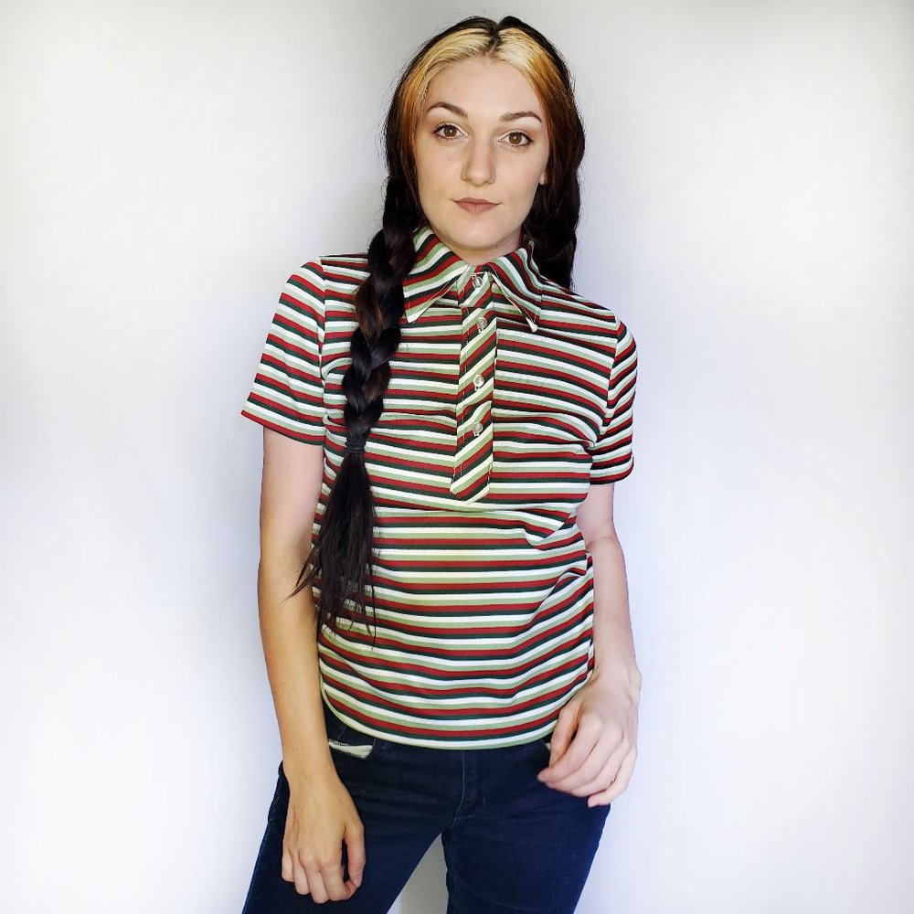 Vintage 70s Collared short sleeve striped shirt